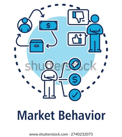 Market Behavior blue concept icon with Buying Habits, Consumer Preferences, Consumer Behavior.