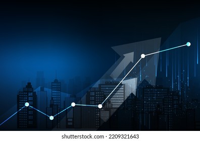 Market behavior graph hologram, sunset panoramic city view of Bangkok, popular location to achieve financial degree in Southeast Asia. The concept of financial data analysis. Double exposure.
