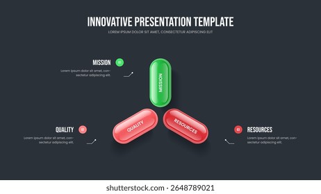 Market Briefing 3 Element Infographic Slideshow Layout. Corporate Innovation Three Option Diagram Slide Design. Visual Launch Frame Template Vector Illustratie.