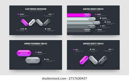 Market Briefing Cuatro Cinco Dos Tres Opciones Diagrama Presentación Layout Ilustración vectorial Set. Publicidad Insight 4 5 2 Colección de Plantilla de diapositivas de infografía de 3 pasos.