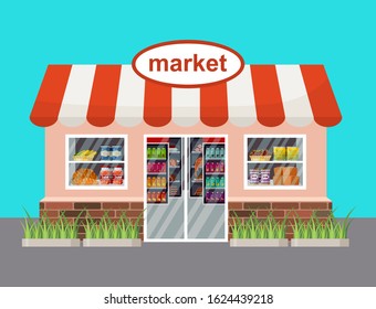 Market building. Grocery store. Vector illustration