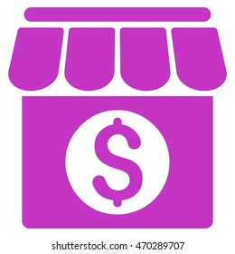 Market Building icon. Vector style is flat iconic symbol with rounded angles, violet color, white background.