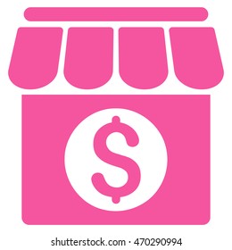Market Building icon. Vector style is flat iconic symbol with rounded angles, pink color, white background.