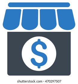 Market Building icon. Vector style is bicolor flat iconic symbol with rounded angles, smooth blue colors, white background.