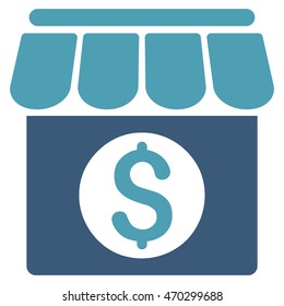 Market Building icon. Vector style is bicolor flat iconic symbol with rounded angles, cyan and blue colors, white background.