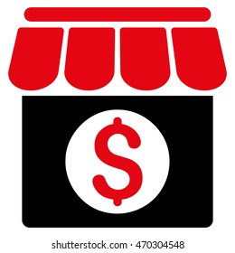 Market Building icon. Vector style is bicolor flat iconic symbol with rounded angles, intensive red and black colors, white background.