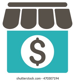 Market Building icon. Vector style is bicolor flat iconic symbol with rounded angles, grey and cyan colors, white background.