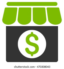 Market Building icon. Vector style is bicolor flat iconic symbol with rounded angles, eco green and gray colors, white background.