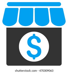 Market Building icon. Vector style is bicolor flat iconic symbol with rounded angles, blue and gray colors, white background.