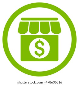 Market Building rounded icon. Vector illustration style is flat iconic symbol, eco green color, white background.