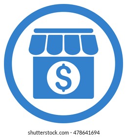 Market Building rounded icon. Vector illustration style is flat iconic symbol, cobalt color, white background.