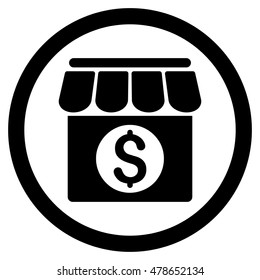 Market Building rounded icon. Vector illustration style is flat iconic symbol, black color, white background.