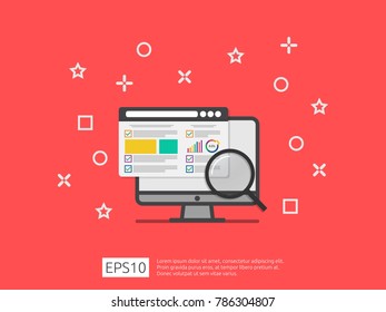 market business research strategy icon, data analysis development banner in flat vector concept.