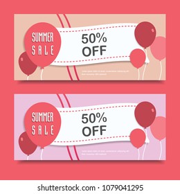 Market business sale concept. Vector discounts banner. Marketing red balloons. flat design.