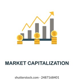 Icono plano de capitalización de mercado. Signo coloreado de la colección del mercado de valores. Ilustración de ícono de capitalización de mercado creativo para Diseño web, infografías y más