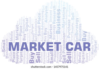 Market Car word cloud. Vector made with text only