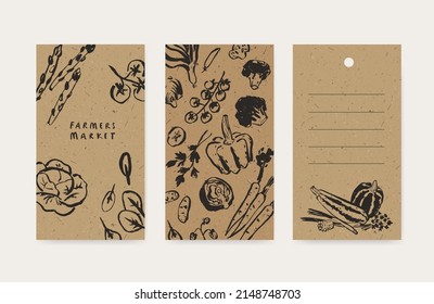 Farmer’s Market Card Design Template, Vegetable Drawing, Harvest Festival Invitation, Product Tag