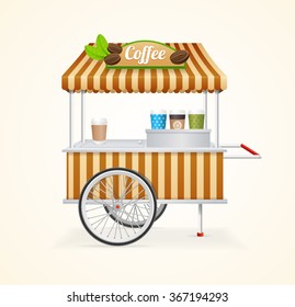 Market Cart. Take Coffee with You. Vector illustration