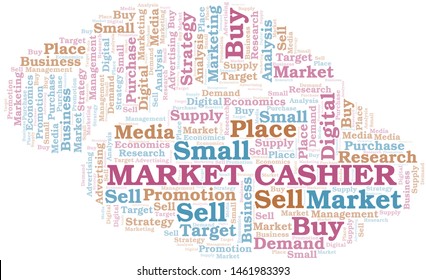 Market Cashier word cloud. Vector made with text only