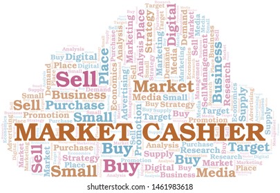 Market Cashier word cloud. Vector made with text only