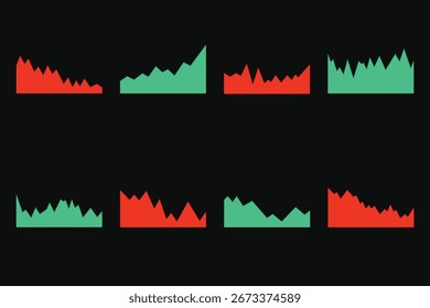 Market chart set isolated on black background