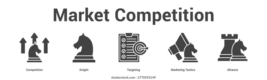 Market Competition web banner icon set vector illustration concept for business with icon of Competition, Knight, Targeting, Market.
