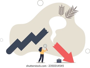 Market crash analysis, learn from failure or crisis and recession data, analyze or measure investment downturn concept.flat vector illustration.