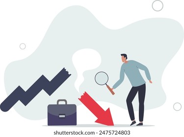Market crash analysis, learn from failure or crisis and recession data, analyze or measure investment downturn concept.flat illustration.