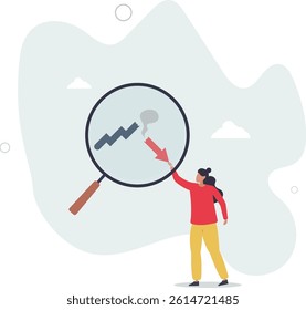 Market crash analysis, learn from failure or crisis and recession data, analyze or measure investment downturn concept.flat character life .