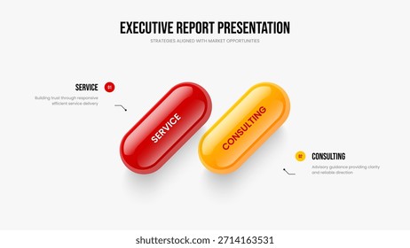 Diseño de marco de diagrama de elementos de desarrollo de mercado 2. Diseño moderno de la diapositiva de la infografía de la campaña de dos opciones. Ilustración vectorial de Plantilla de presentación de diapositivas de innovación de la empresa.