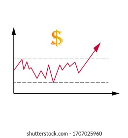 Market diagram of trade rate or price trend changing. Illustration of growing of the price of national USA currency dollar
