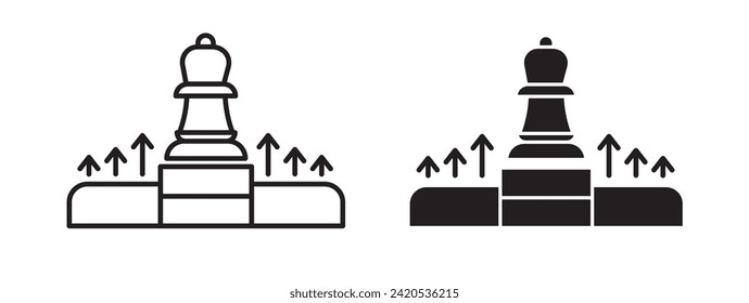 Market Dominance Archive Line Icon. Commerce Leadership Strategy Chess icon in black and white color.