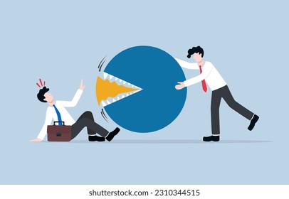 Market domination, beating competitor by conquering market share, business monopoly attemp concept, Businessman trying to dominate market share of competitor.