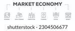 Market economy banner web icon vector illustration concept with icon of economic, supply demand, competition, planning, capital, market
