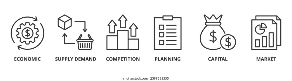 Market economy banner web icon vector illustration concept with icon of economic, supply demand, competition, planning, capital, market