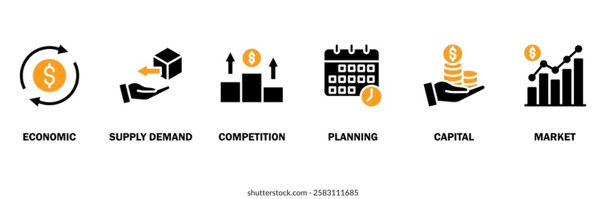 Market economy banner web icon vector illustration concept with icon of economic, supply demand, competition, planning, capital, market