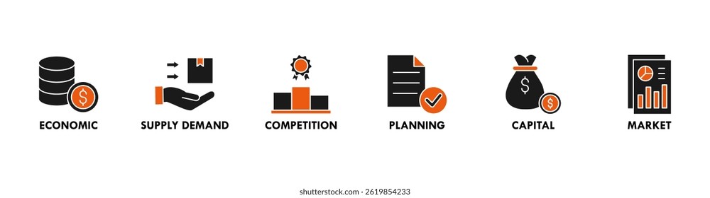 Market economy banner web icon vector illustration concept with icon of economic, supply demand, competition, planning, capital, market