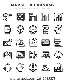 Market and Economy Icons Pack Lineal Style Vector illustration.