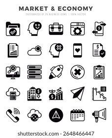 Market and Economy Lineal Filled icons collection. 25 icon set in a Lineal Filled design.