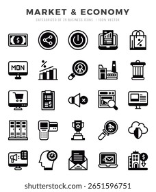 Market and Economy Lineal Filled icons collection. Lineal Filled icons pack. Vector illustration