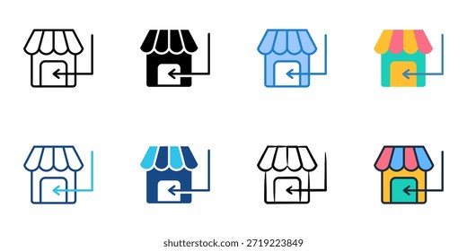 Los iconos de entrada de mercado establecen una colección de estilos múltiples. Trazo editable 
