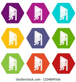 Market exit icons 9 set coloful isolated on white for web