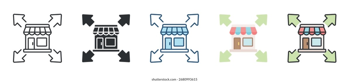 Conjunto de ícones de expansão de mercado coleção de vários estilos