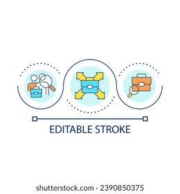 Market expansion loop concept icon. Company growth. Searching for employees. Job hunting abstract idea thin line illustration. Isolated outline drawing. Editable stroke