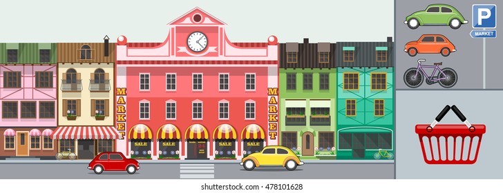 Market facade in old European city.