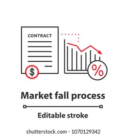 Market fall process concept icon. Profit decline idea thin line illustration. Financial crisis. Vector isolated outline drawing. Editable stroke