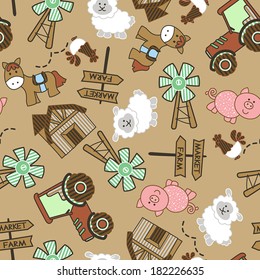 Market farm with animals seamless pattern.