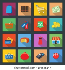 Market flat icons set
