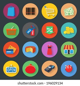 Market flat icons set