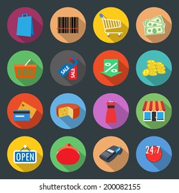 Market flat icons set